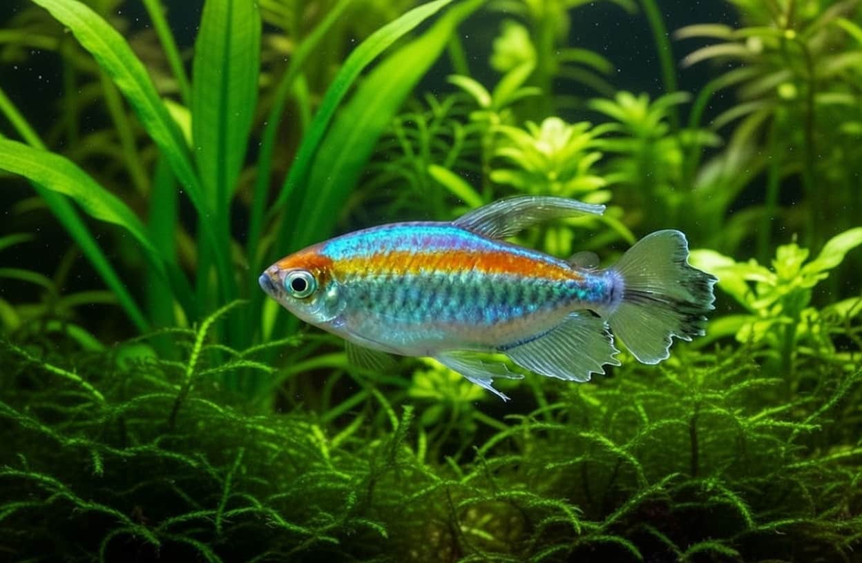 Congo tetra displaying iridescent coloration in an aquarium